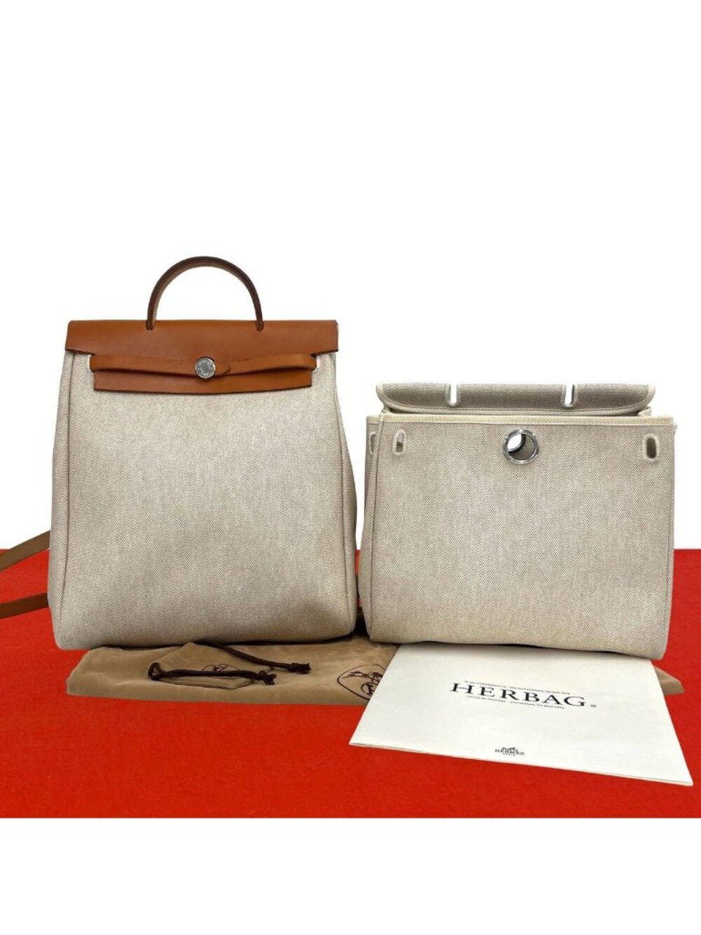 Hermes Herbag a Dos PM Toile H Leather Backpack Gold Ivory